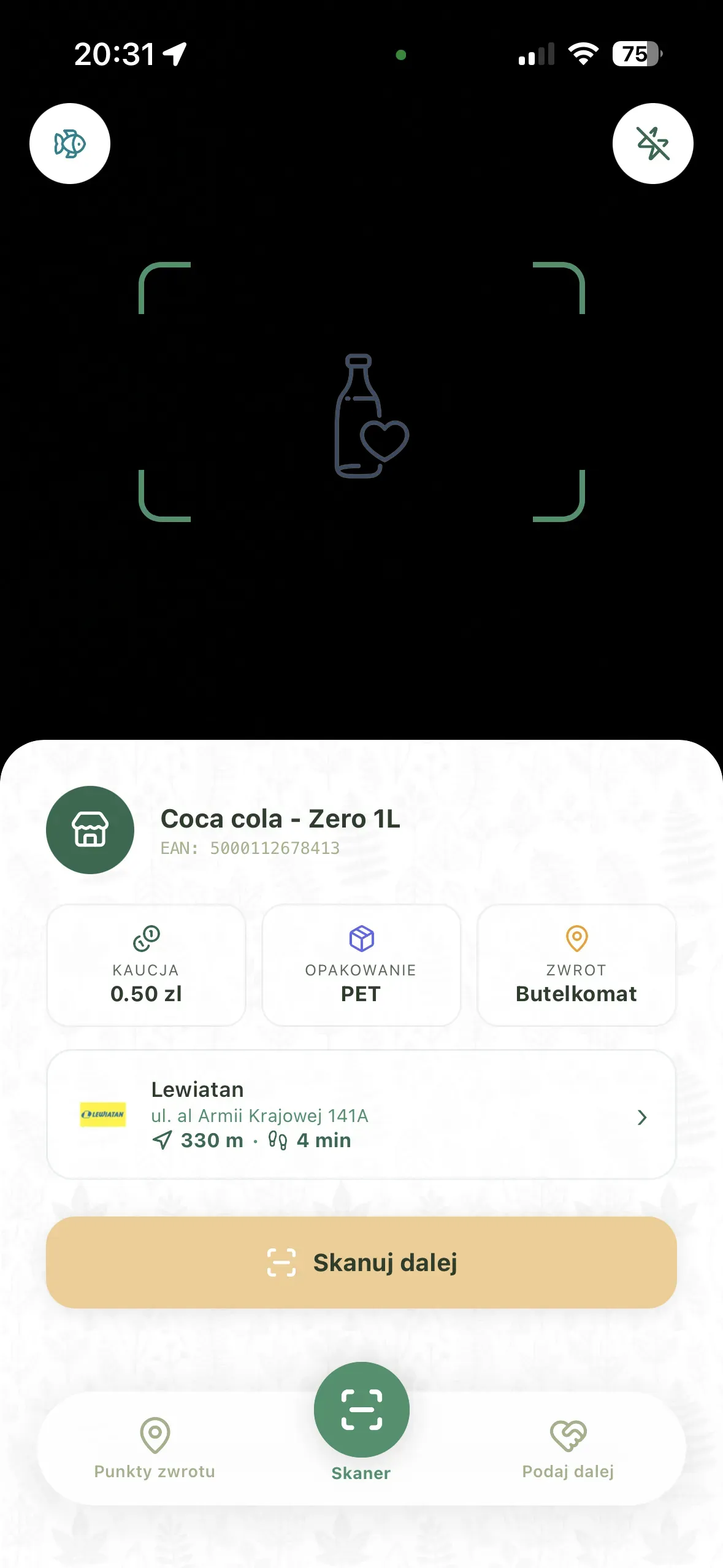 Skaner kodów kreskowych w aplikacji Botlo